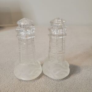 LENOX Collection  Chrystal Lighthouse  Salt & Pepper Lead Crystal Set Vintage